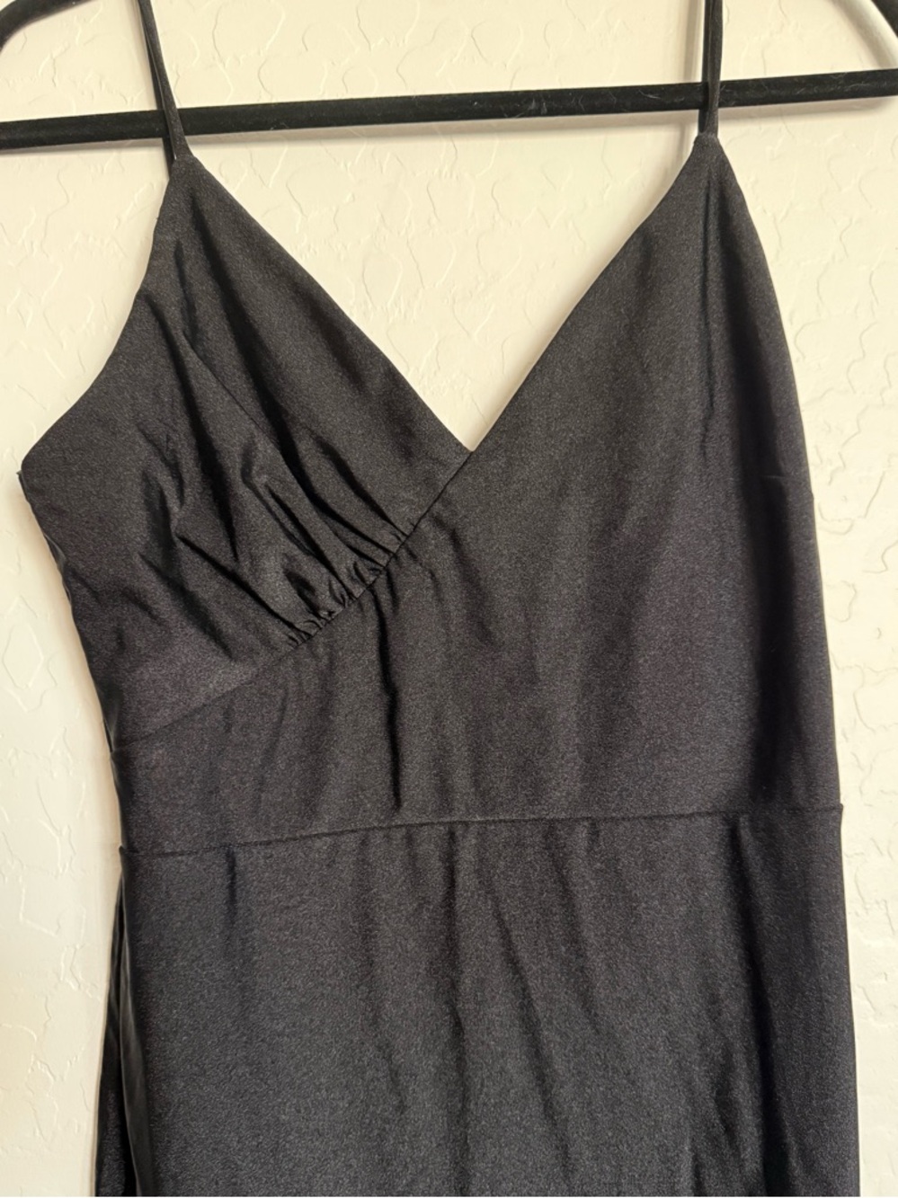CEFIAN Black Spaghetti Strap Maxi Dress - Classic Slip Style W/ High Slit - Lg